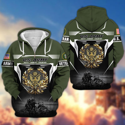 Premium US Veterans Zip Hoodie, Gifts For US Veterans, Gifts On Father's Day, Veterans Day.