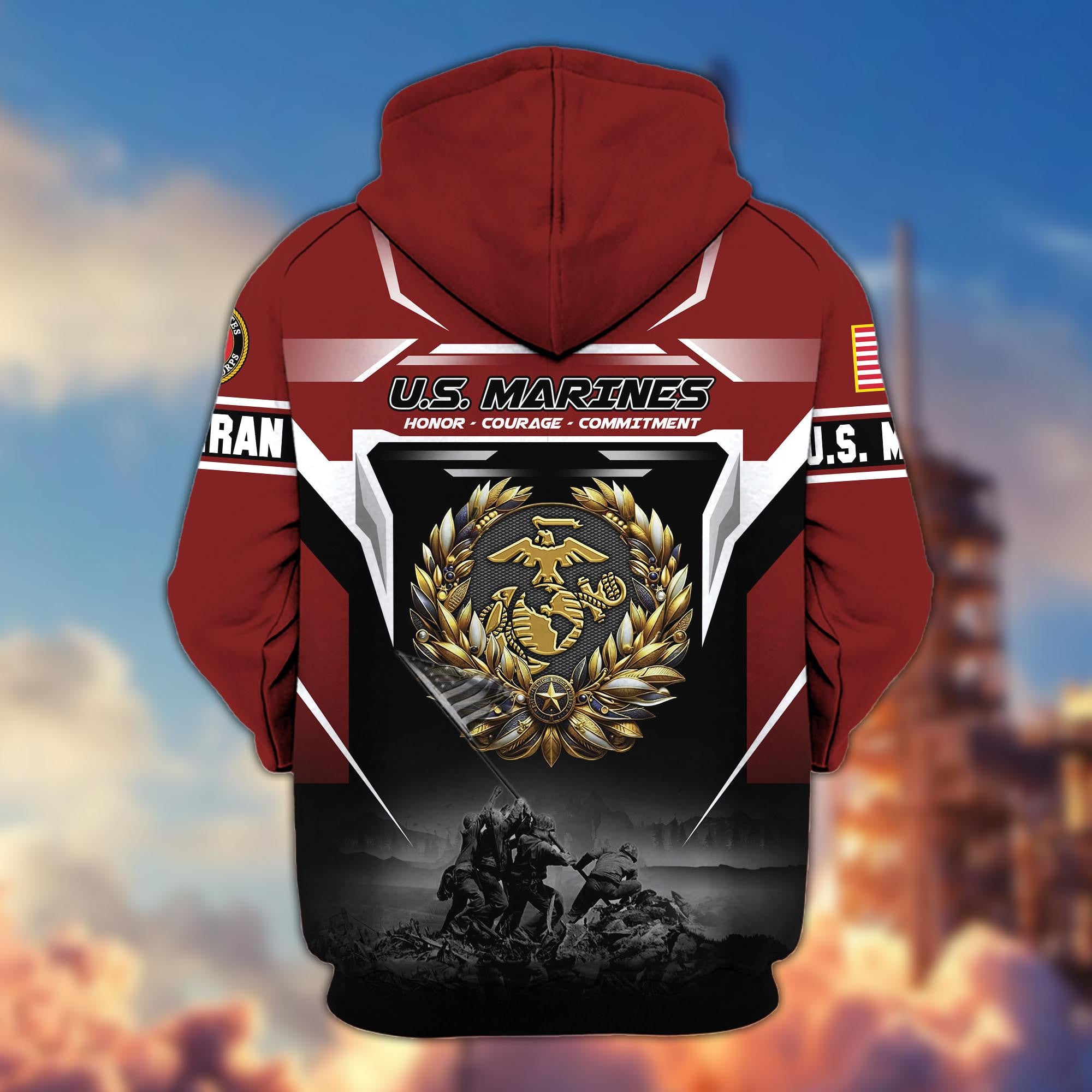 Premium US Veterans Zip Hoodie, Gifts For US Veterans, Gifts On Father's Day, Veterans Day.