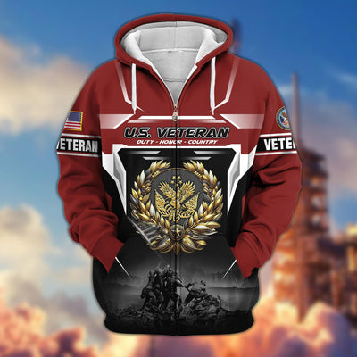 Premium US Veterans Zip Hoodie, Gifts For US Veterans, Gifts On Father's Day, Veterans Day.