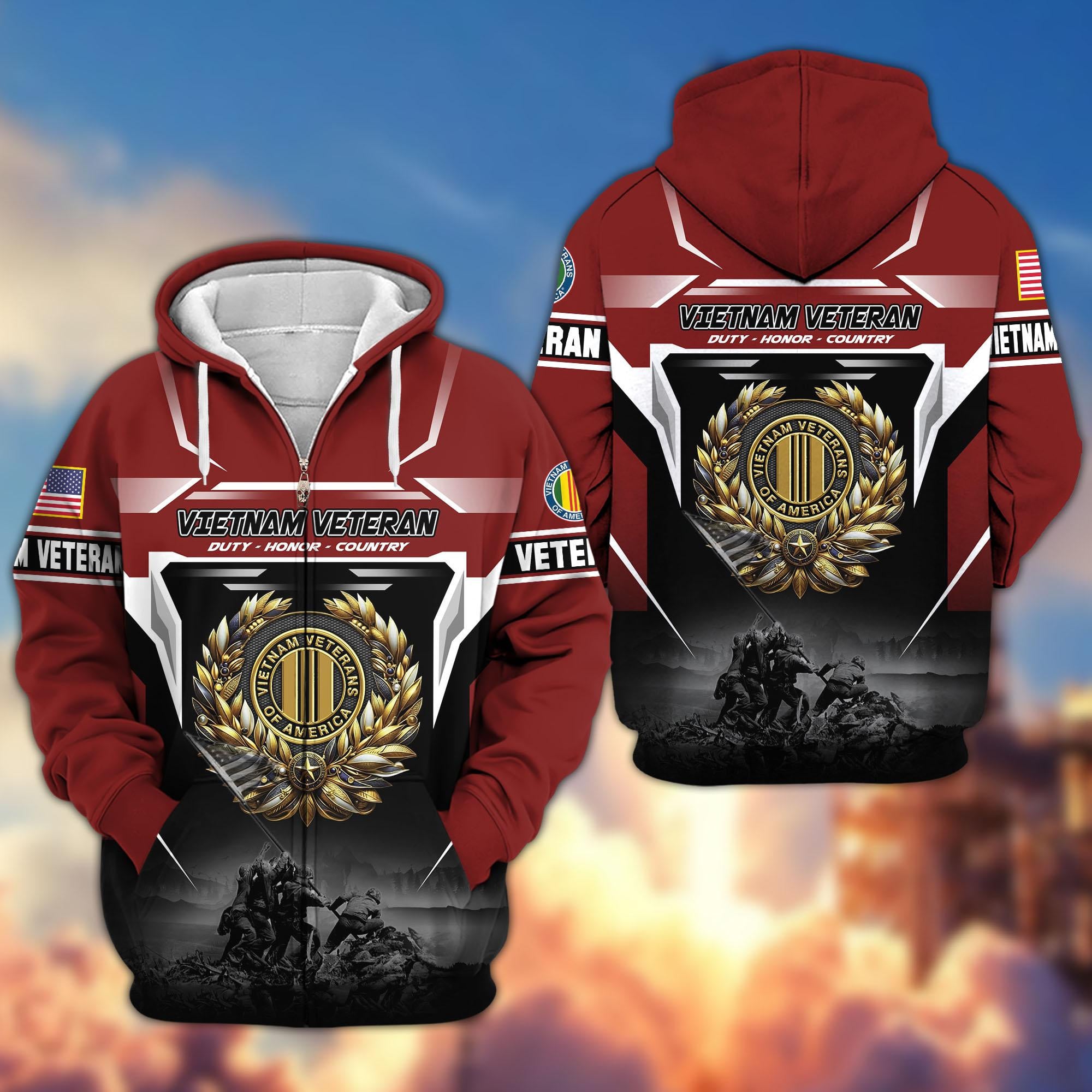 Premium US Veterans Zip Hoodie, Gifts For US Veterans, Gifts On Father's Day, Veterans Day.