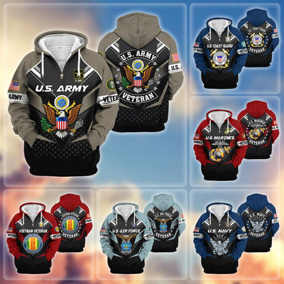 Premium US Veterans Zip Hoodie, Gifts For US Veterans, Gifts On Father's Day, Veterans Day.
