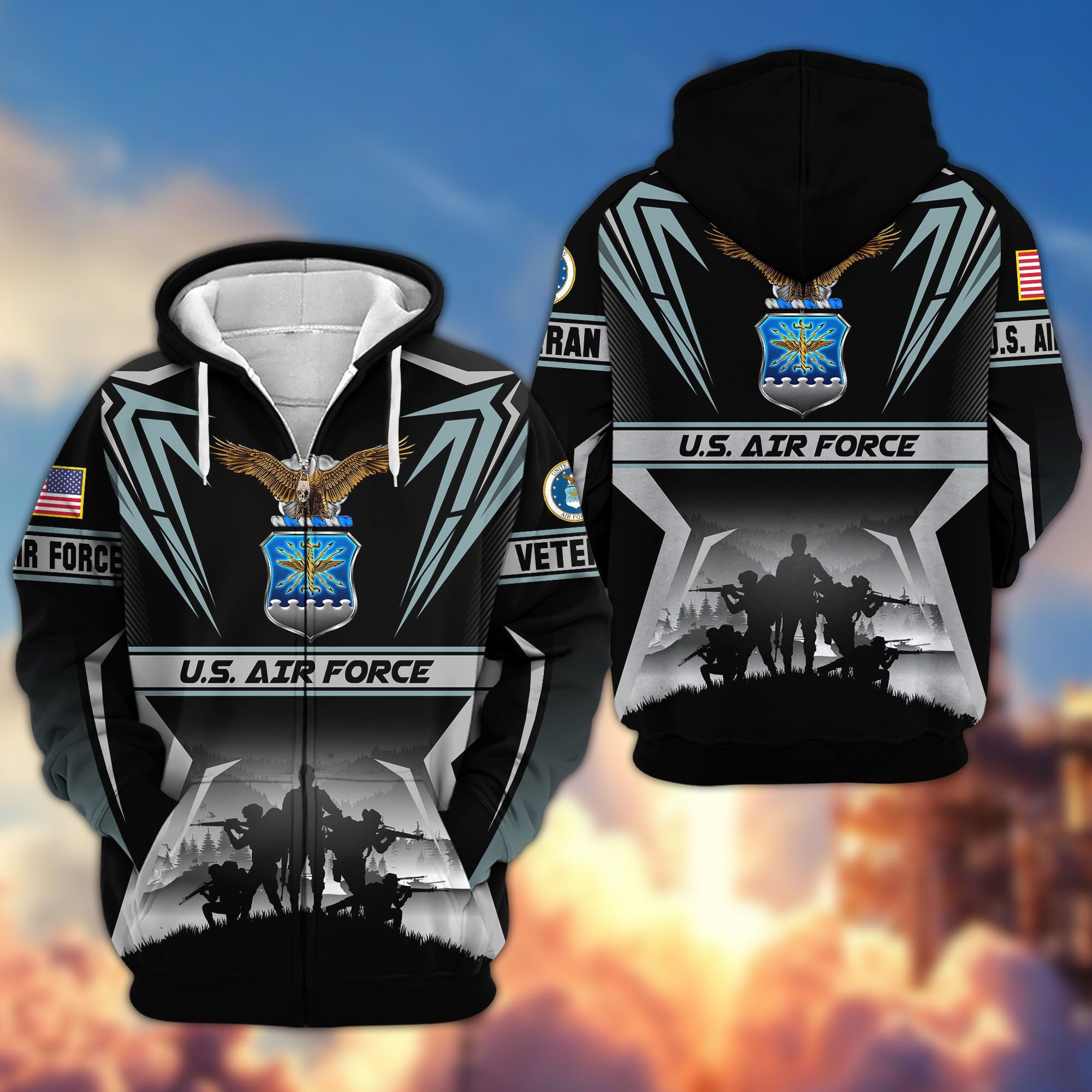 Premium US Veterans Zip Hoodie, Gifts For US Veterans, Gifts On Father's Day, Veterans Day.