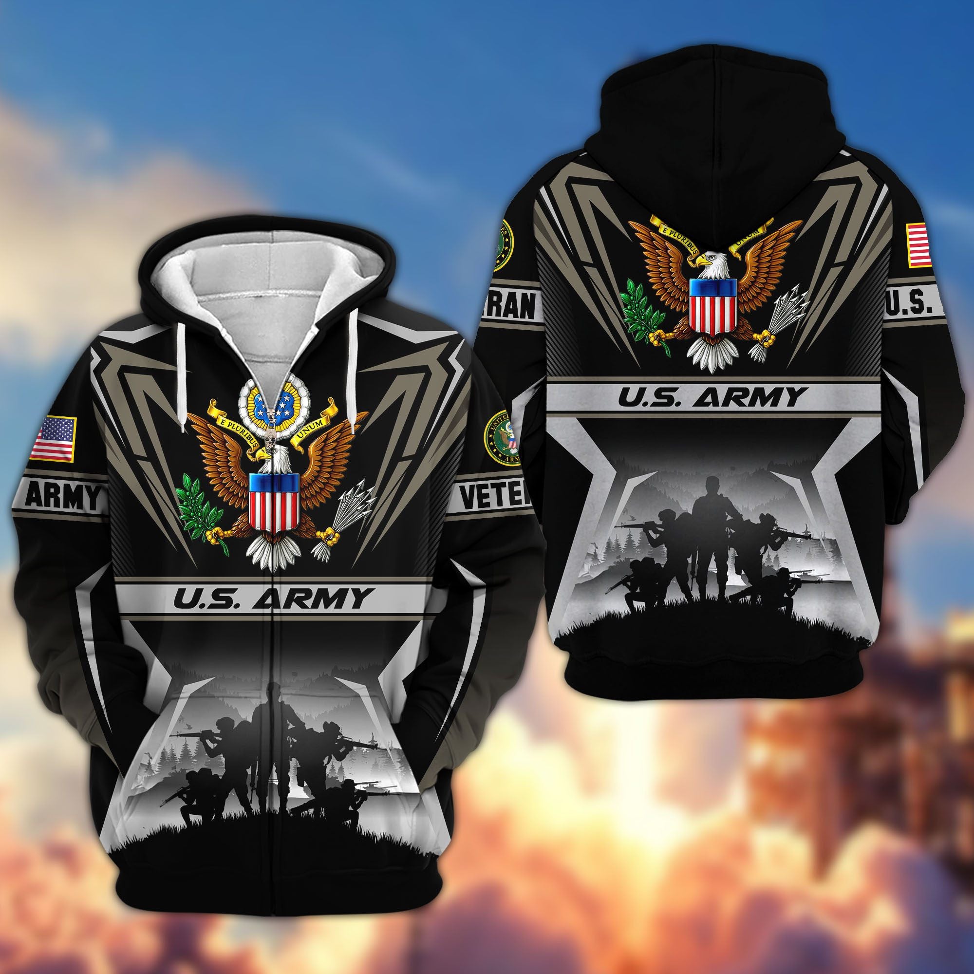 Premium US Veterans Zip Hoodie, Gifts For US Veterans, Gifts On Father's Day, Veterans Day.
