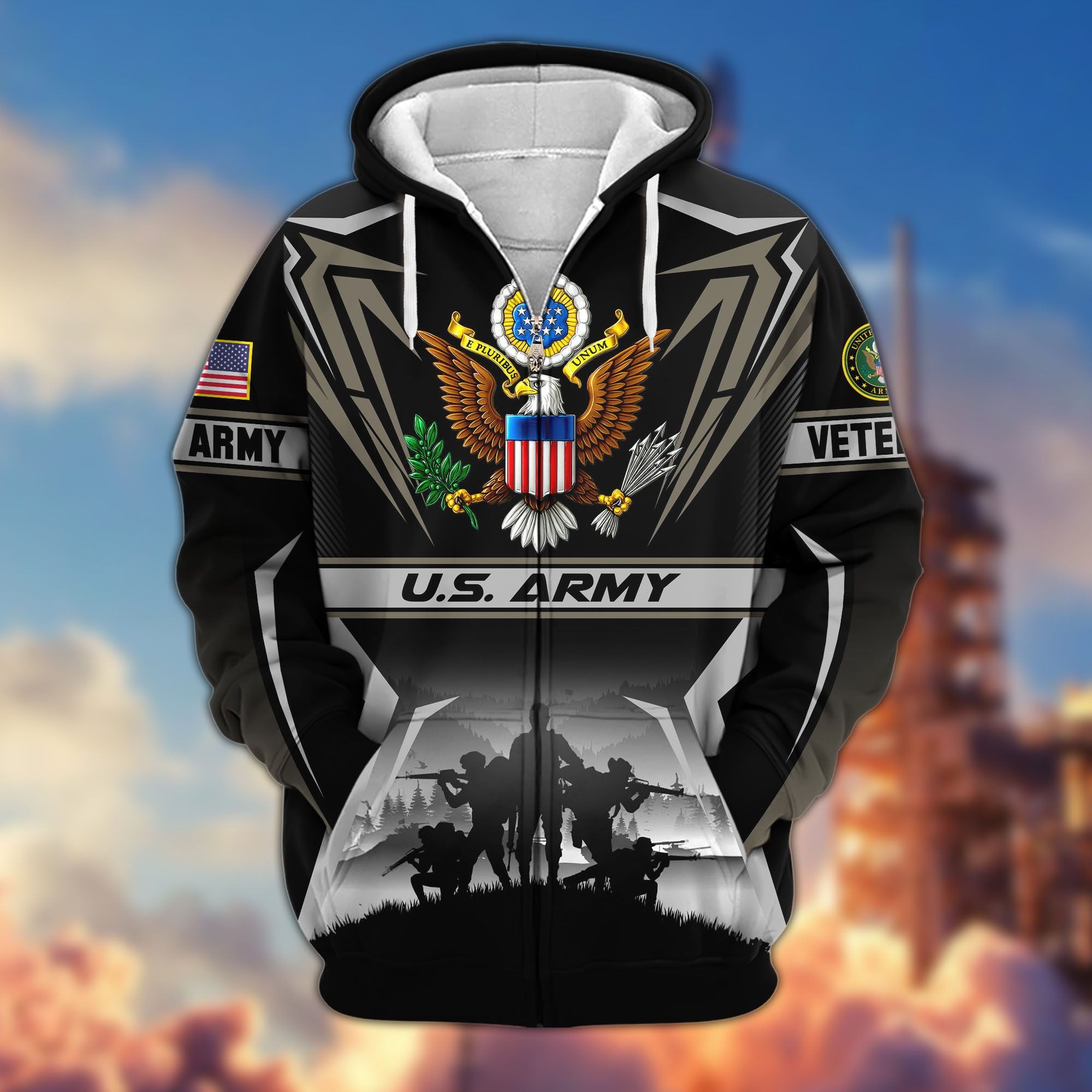 Premium US Veterans Zip Hoodie, Gifts For US Veterans, Gifts On Father's Day, Veterans Day.