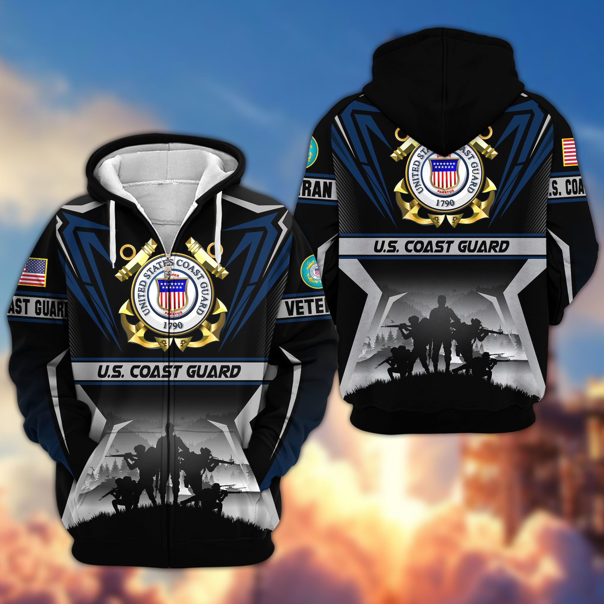Premium US Veterans Zip Hoodie, Gifts For US Veterans, Gifts On Father's Day, Veterans Day.