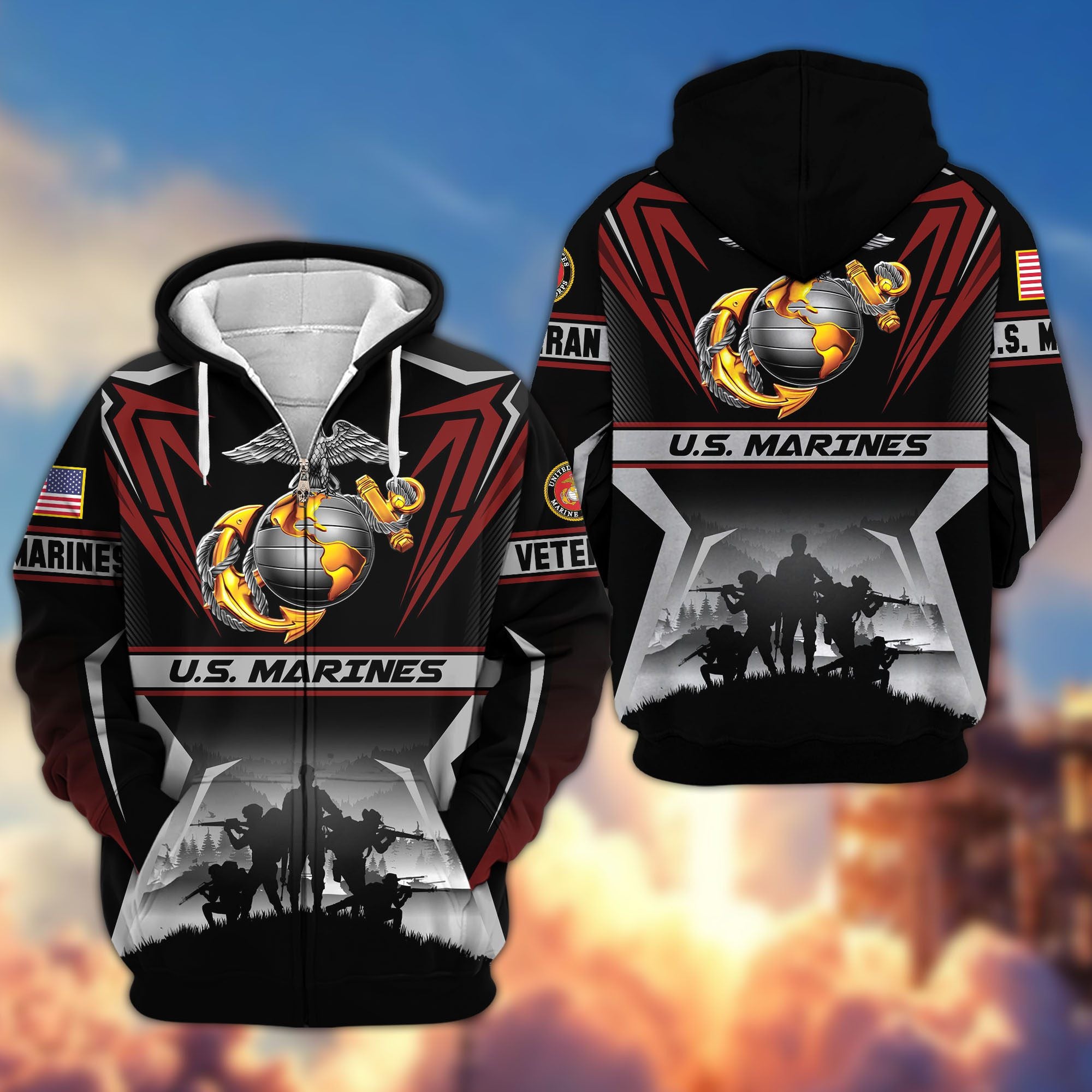 Premium US Veterans Zip Hoodie, Gifts For US Veterans, Gifts On Father's Day, Veterans Day.