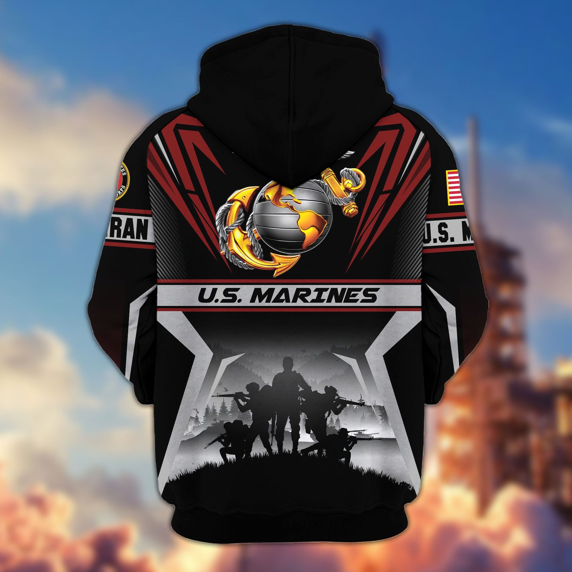 Premium US Veterans Zip Hoodie, Gifts For US Veterans, Gifts On Father's Day, Veterans Day.