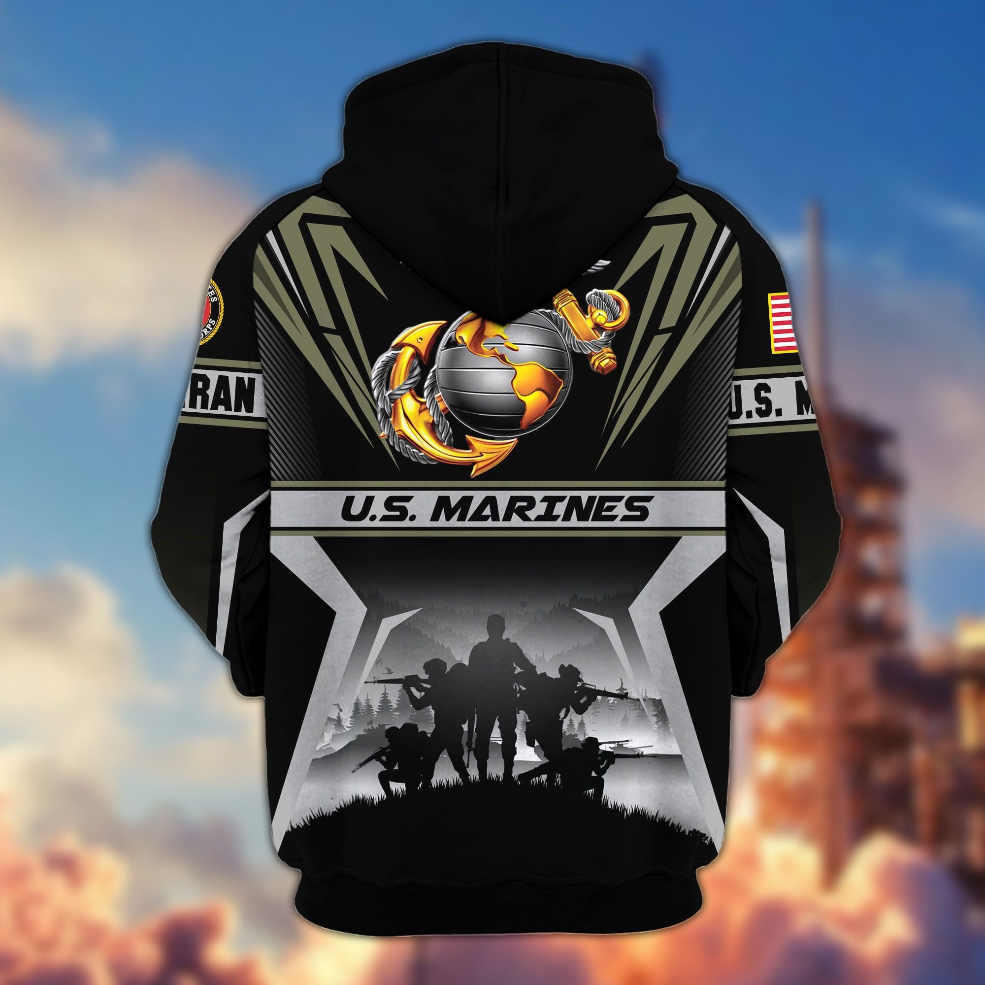 Premium US Veterans Zip Hoodie, Gifts For US Veterans, Gifts On Father's Day, Veterans Day.