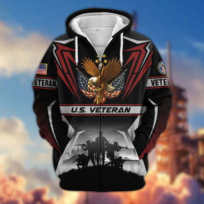 Premium US Veterans Zip Hoodie, Gifts For US Veterans, Gifts On Father's Day, Veterans Day.