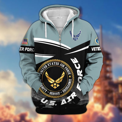 Premium US Veterans Zip Hoodie, Gifts For US Veterans, Gifts On Father's Day, Veterans Day.