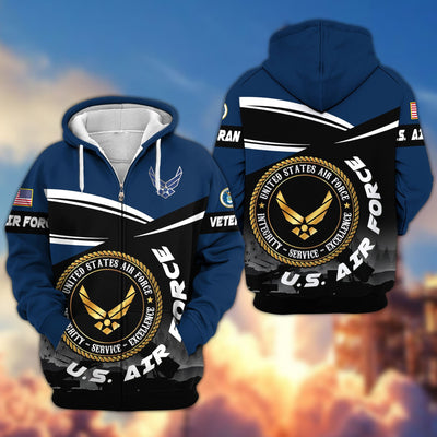 Premium US Veterans Zip Hoodie, Gifts For US Veterans, Gifts On Father's Day, Veterans Day.