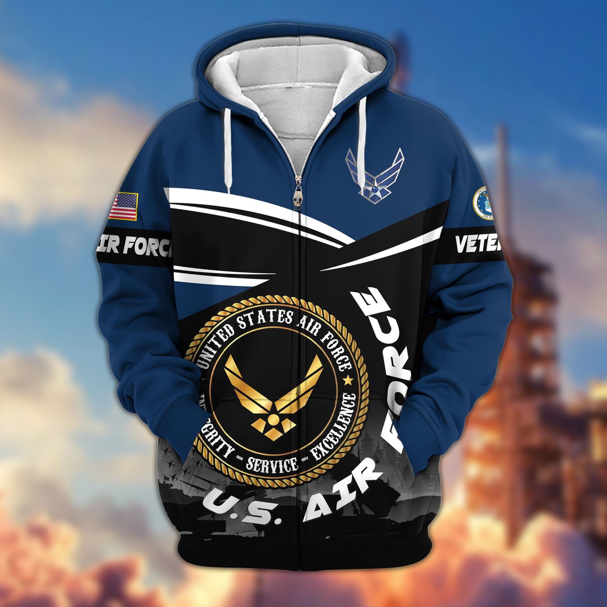 Premium US Veterans Zip Hoodie, Gifts For US Veterans, Gifts On Father's Day, Veterans Day.