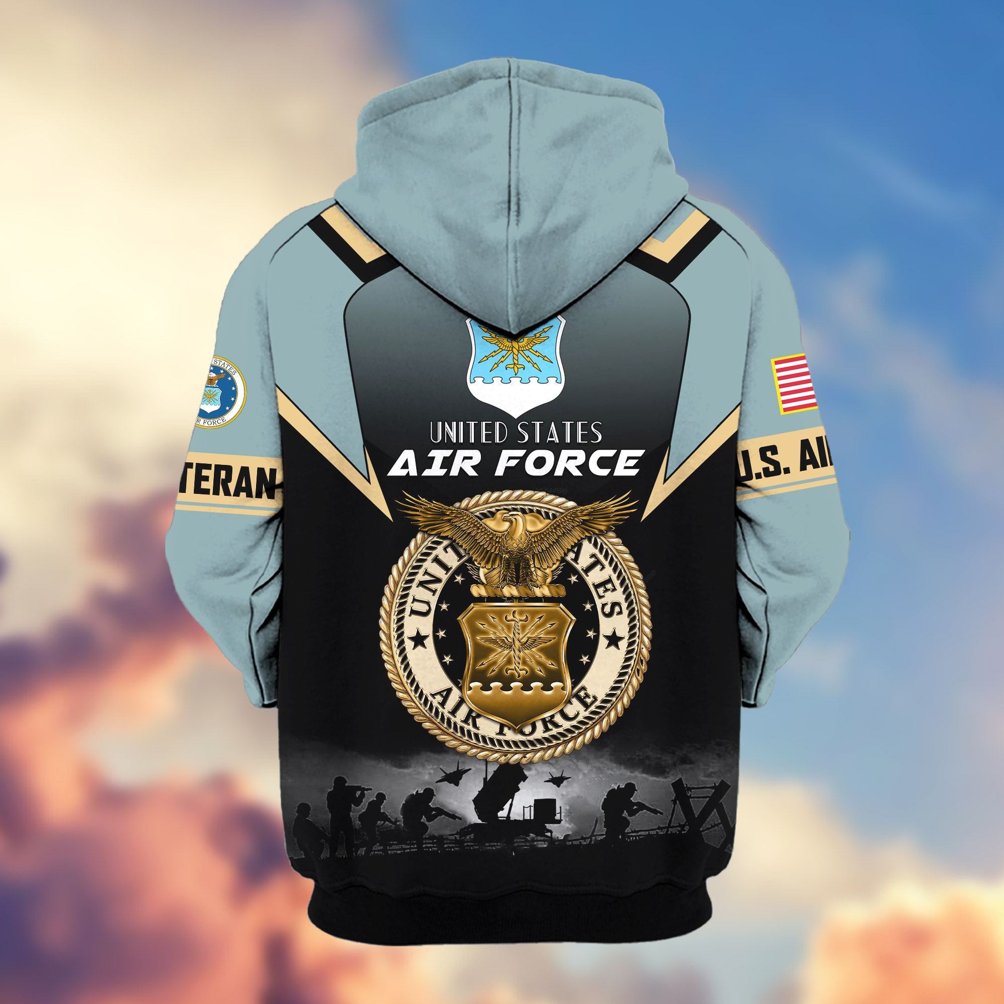 Premium US Veterans Zip Hoodie, Gifts For US Veterans, Gifts On Father's Day, Veterans Day.