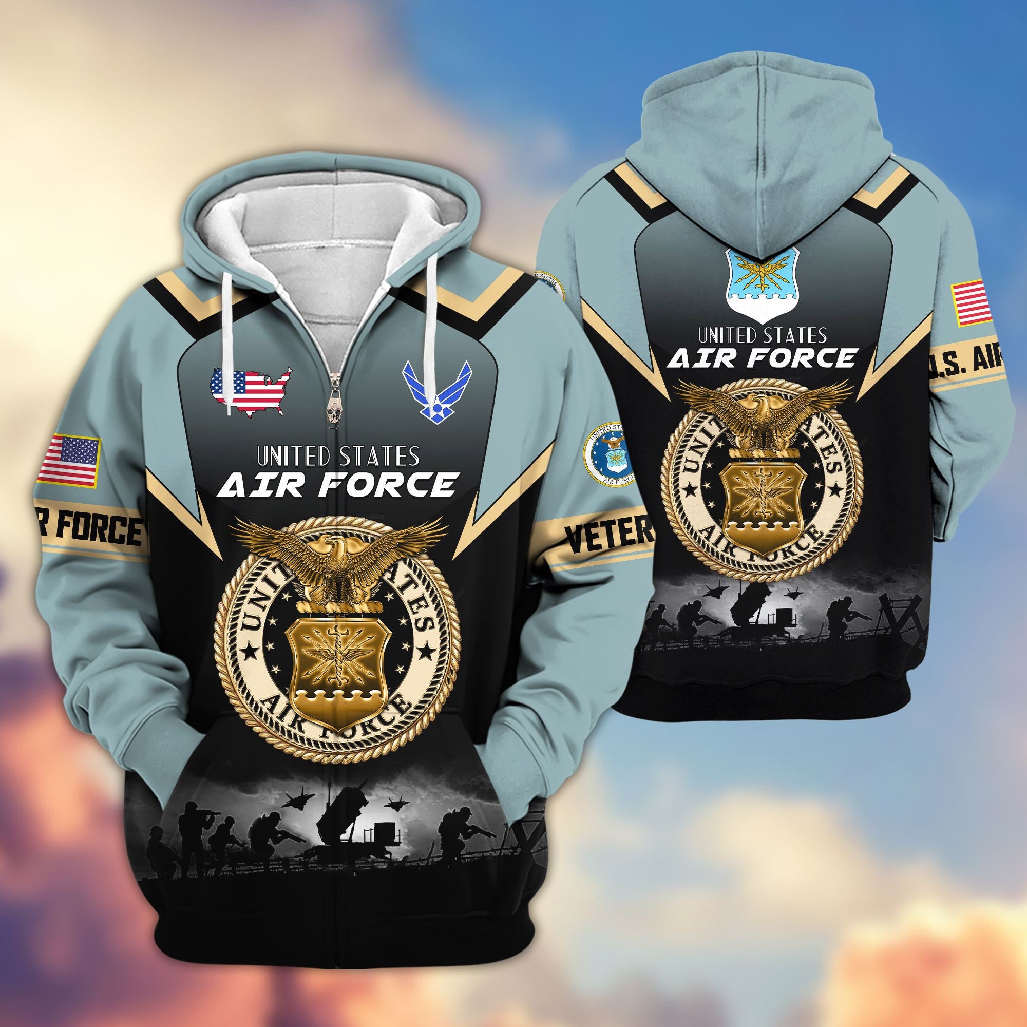 Premium US Veterans Zip Hoodie, Gifts For US Veterans, Gifts On Father's Day, Veterans Day.