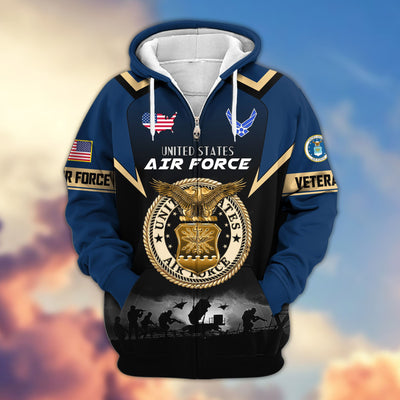 Premium US Veterans Zip Hoodie, Gifts For US Veterans, Gifts On Father's Day, Veterans Day.