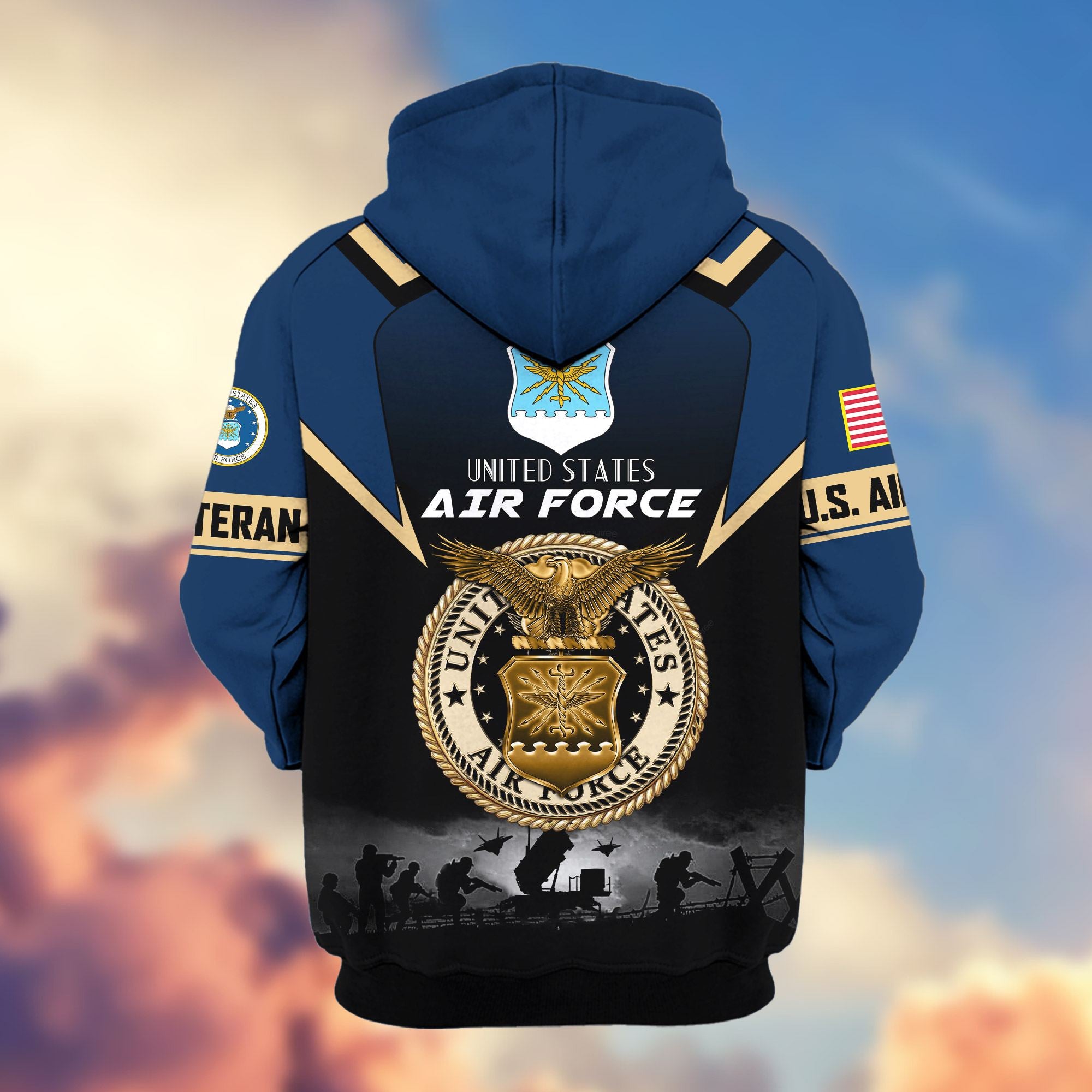 Premium US Veterans Zip Hoodie, Gifts For US Veterans, Gifts On Father's Day, Veterans Day.