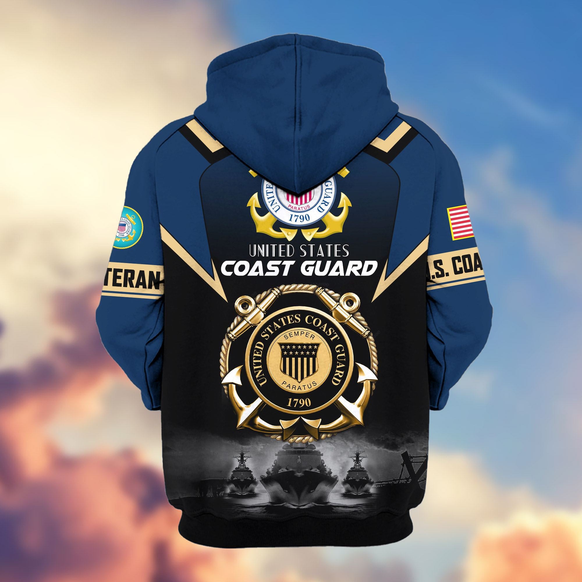 Premium US Veterans Zip Hoodie, Gifts For US Veterans, Gifts On Father's Day, Veterans Day.