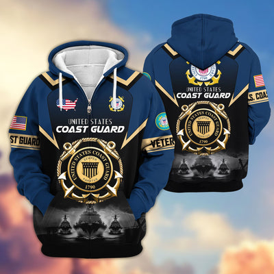 Premium US Veterans Zip Hoodie, Gifts For US Veterans, Gifts On Father's Day, Veterans Day.