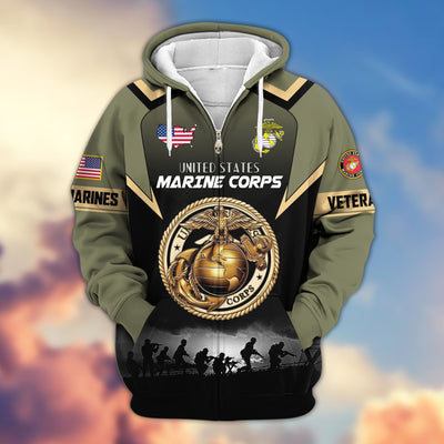 Premium US Veterans Zip Hoodie, Gifts For US Veterans, Gifts On Father's Day, Veterans Day.