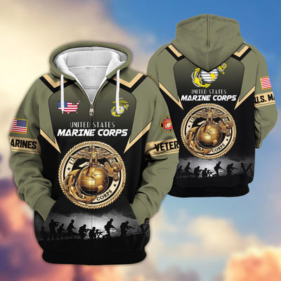 Premium US Veterans Zip Hoodie, Gifts For US Veterans, Gifts On Father's Day, Veterans Day.