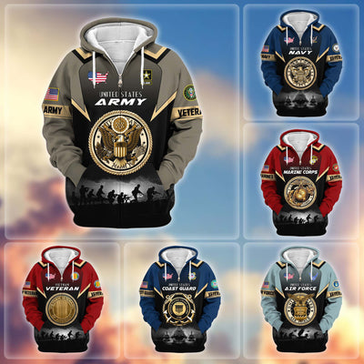 Premium US Veterans Zip Hoodie, Gifts For US Veterans, Gifts On Father's Day, Veterans Day.