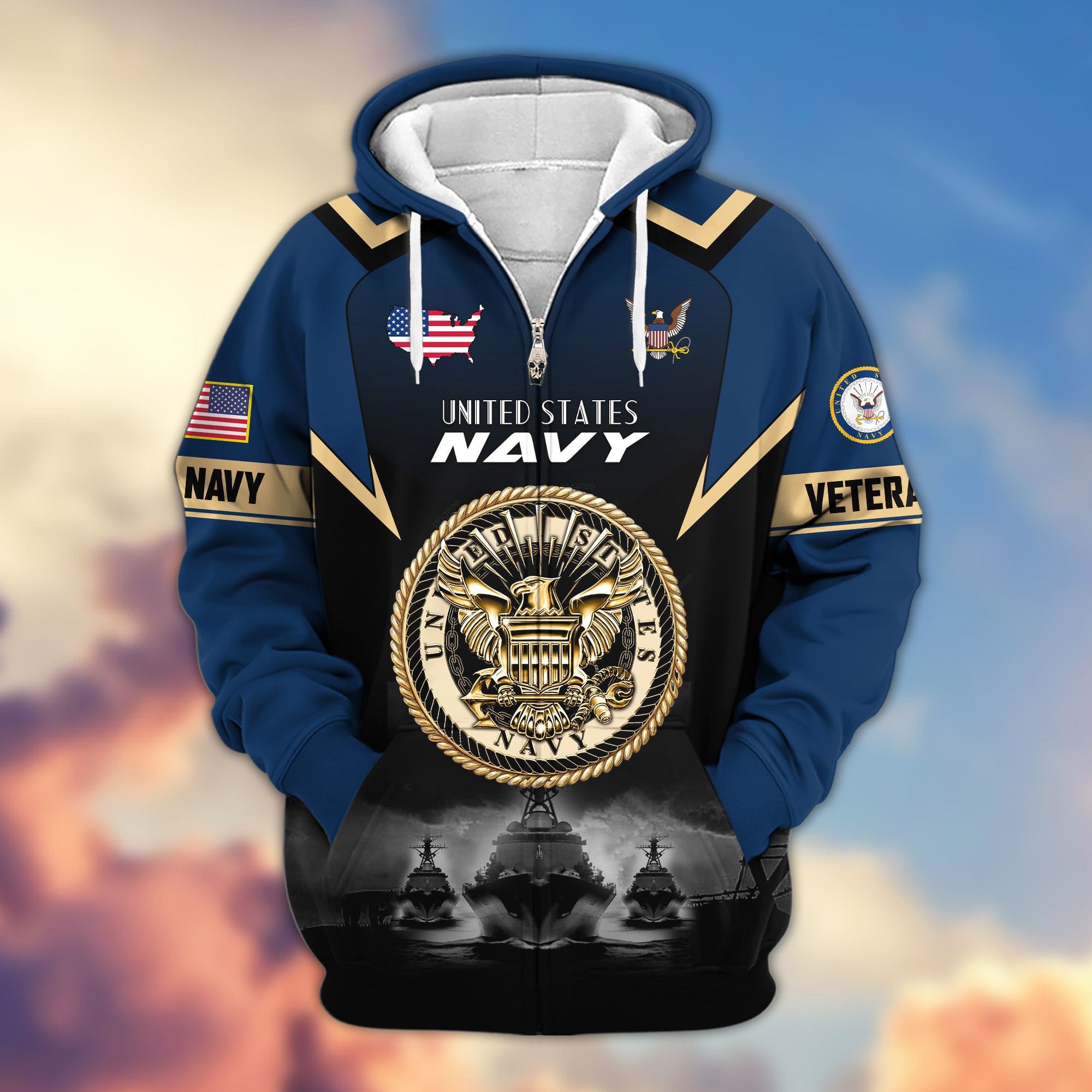 Premium US Veterans Zip Hoodie, Gifts For US Veterans, Gifts On Father's Day, Veterans Day.