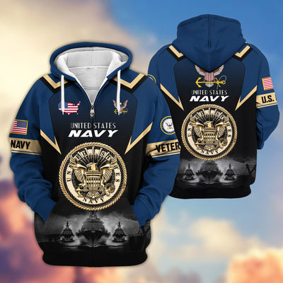Premium US Veterans Zip Hoodie, Gifts For US Veterans, Gifts On Father's Day, Veterans Day.