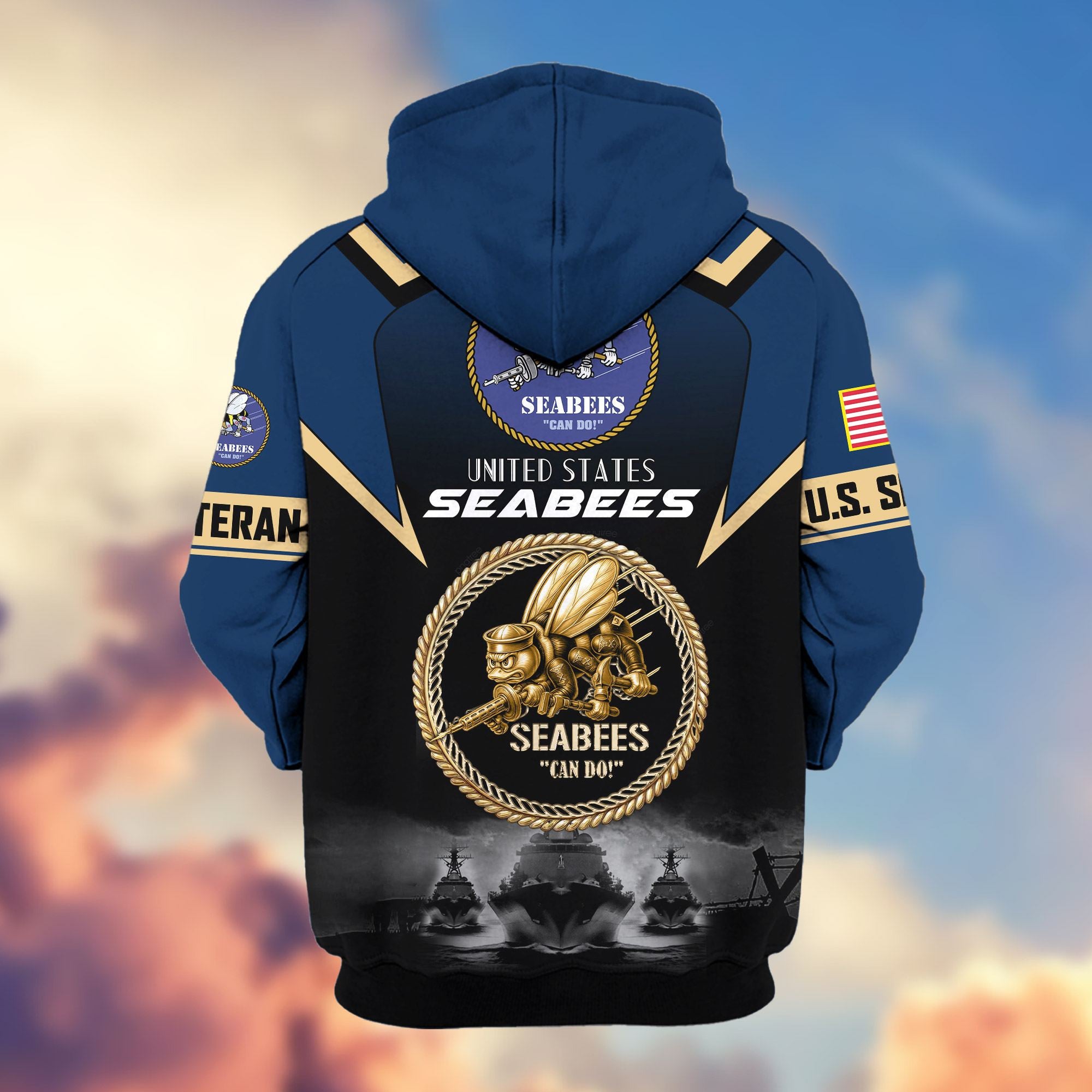 Premium US Veterans Zip Hoodie, Gifts For US Veterans, Gifts On Father's Day, Veterans Day.