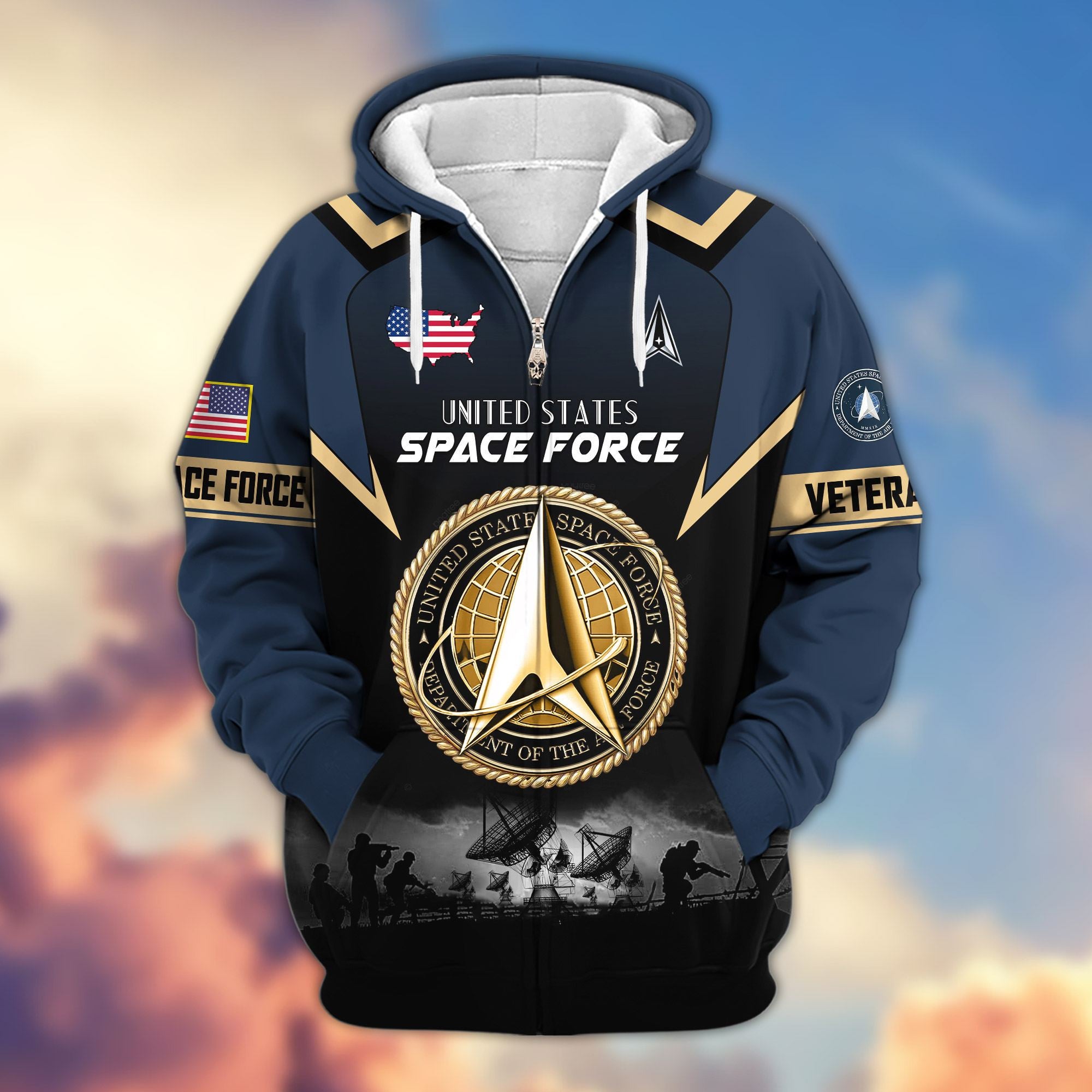 Premium US Veterans Zip Hoodie, Gifts For US Veterans, Gifts On Father's Day, Veterans Day.