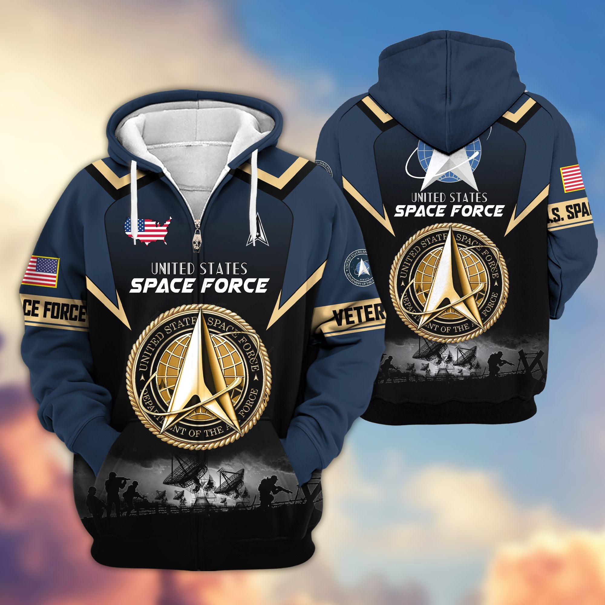 Premium US Veterans Zip Hoodie, Gifts For US Veterans, Gifts On Father's Day, Veterans Day.