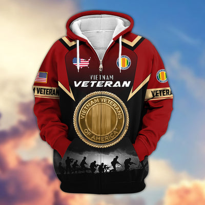 Premium US Veterans Zip Hoodie, Gifts For US Veterans, Gifts On Father's Day, Veterans Day.