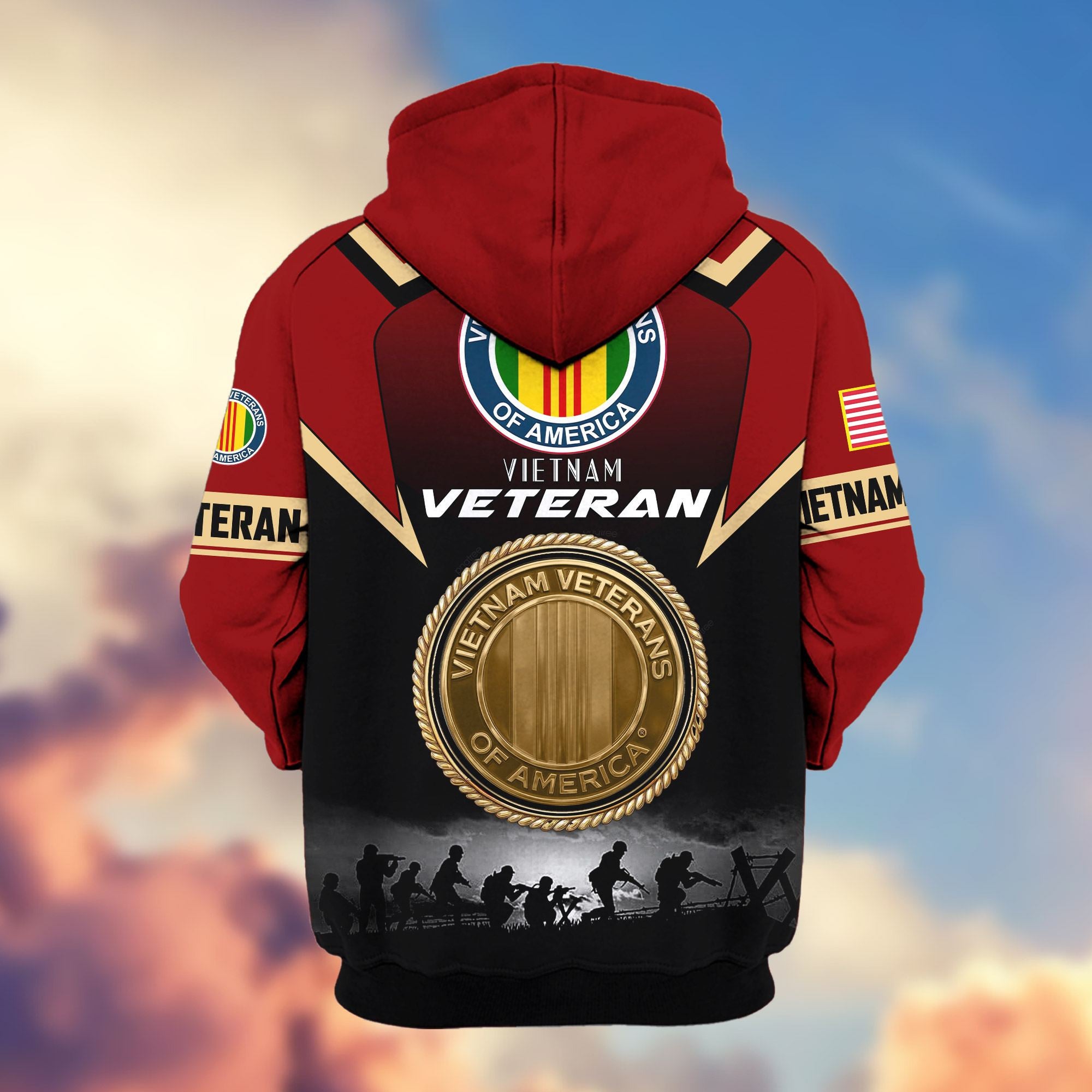 Premium US Veterans Zip Hoodie, Gifts For US Veterans, Gifts On Father's Day, Veterans Day.