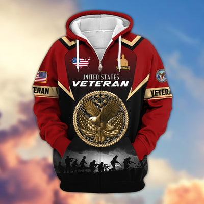 Premium US Veterans Zip Hoodie, Gifts For US Veterans, Gifts On Father's Day, Veterans Day.