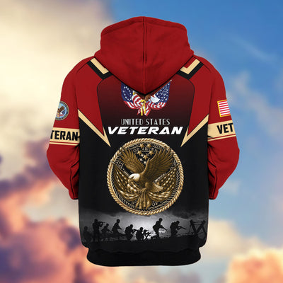 Premium US Veterans Zip Hoodie, Gifts For US Veterans, Gifts On Father's Day, Veterans Day.