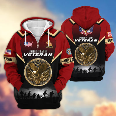 Premium US Veterans Zip Hoodie, Gifts For US Veterans, Gifts On Father's Day, Veterans Day.