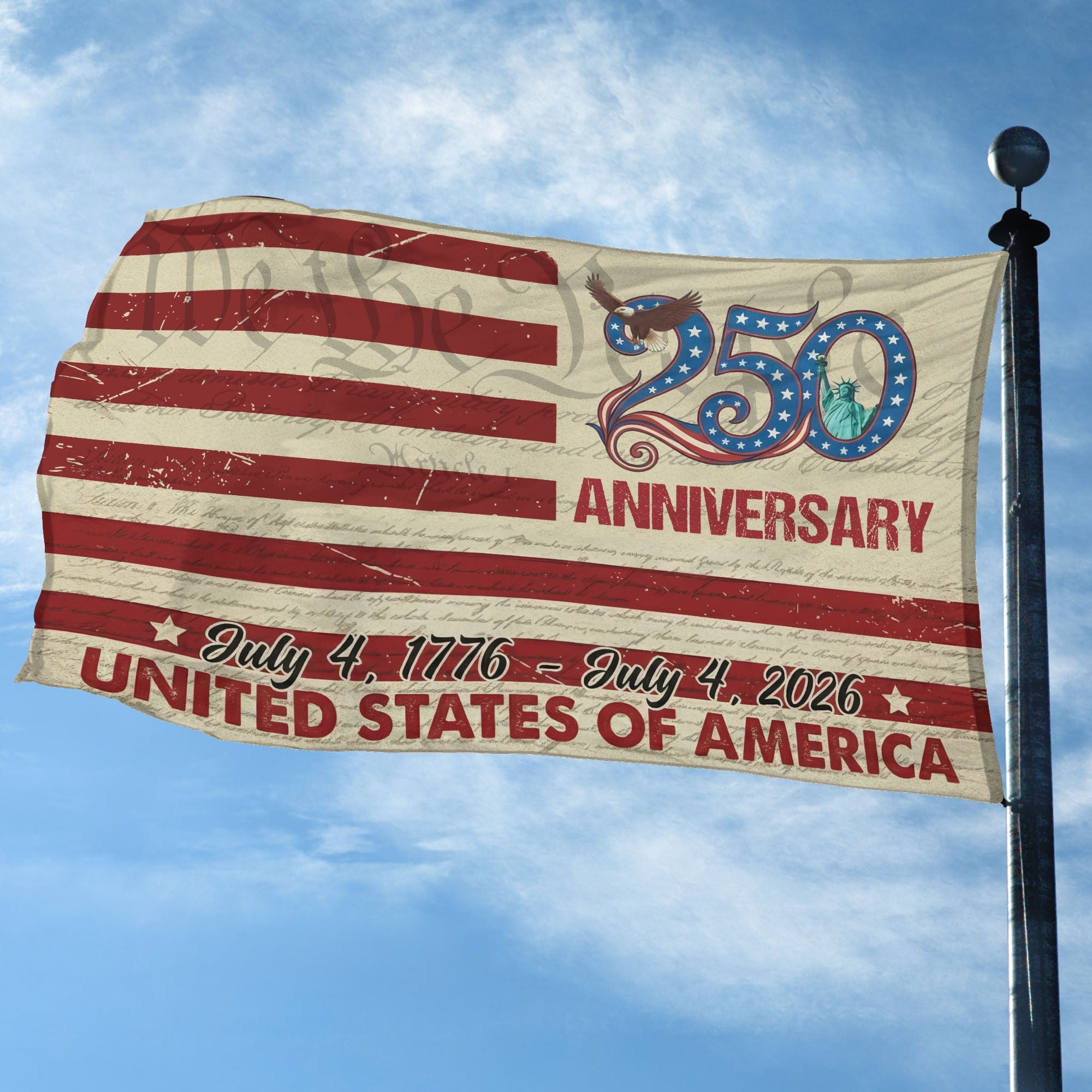 Premium America 250th Anniversary Grommet Flag, America 250th Flag, America 250th Birthday, Best Gifts On Independence Day, Veterans Day.