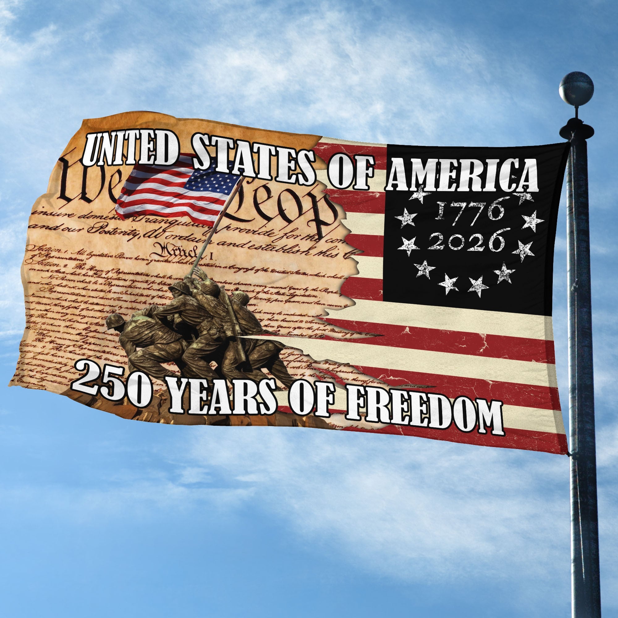 Premium America 250th Anniversary Grommet Flag, America 250th Flag, America 250th Birthday, Best Gifts On Independence Day, Veterans Day.