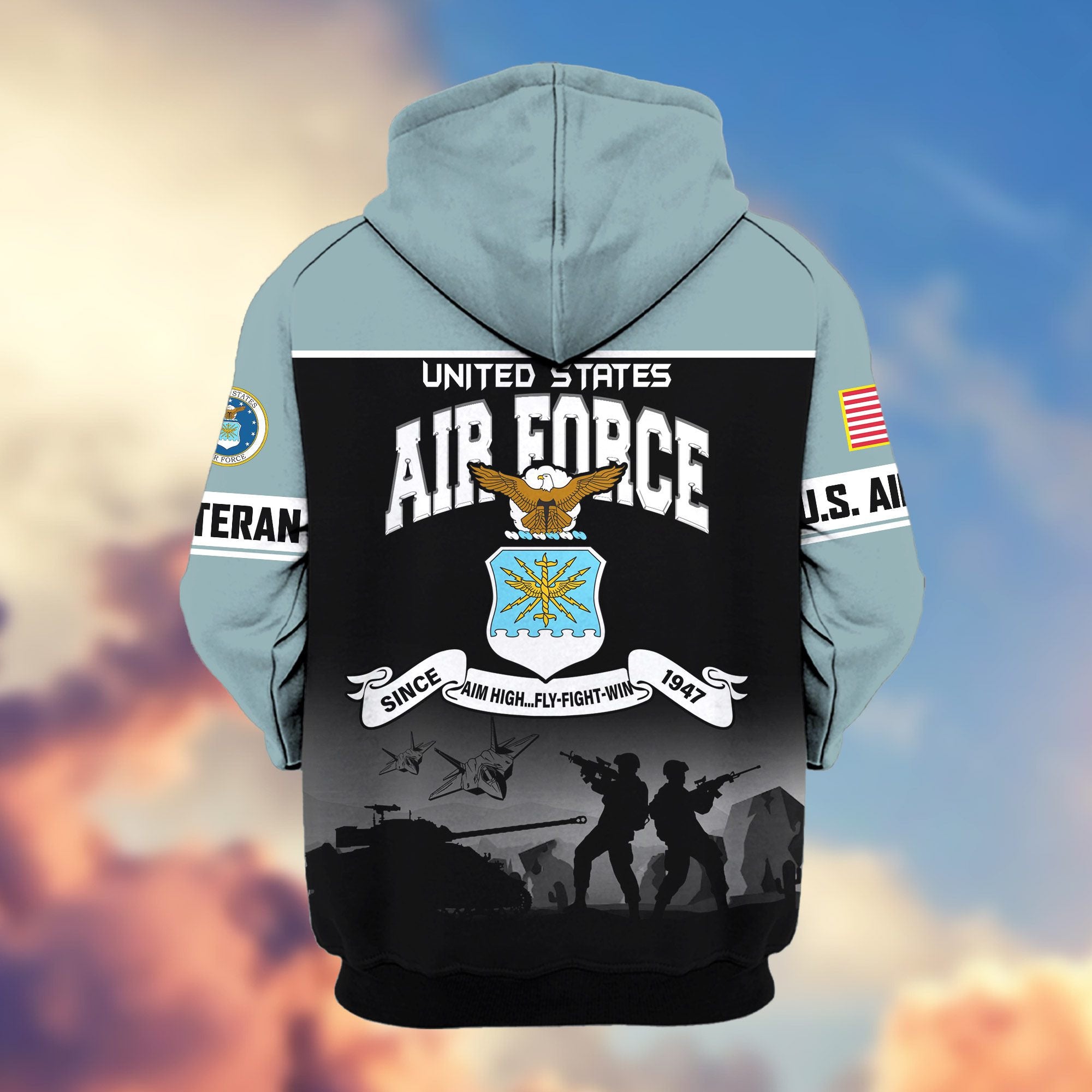 Premium US Veterans Zip Hoodie, Gifts For US Veterans, Gifts On Father's Day, Veterans Day.