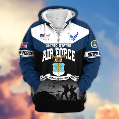 Premium US Veterans Zip Hoodie, Gifts For US Veterans, Gifts On Father's Day, Veterans Day.