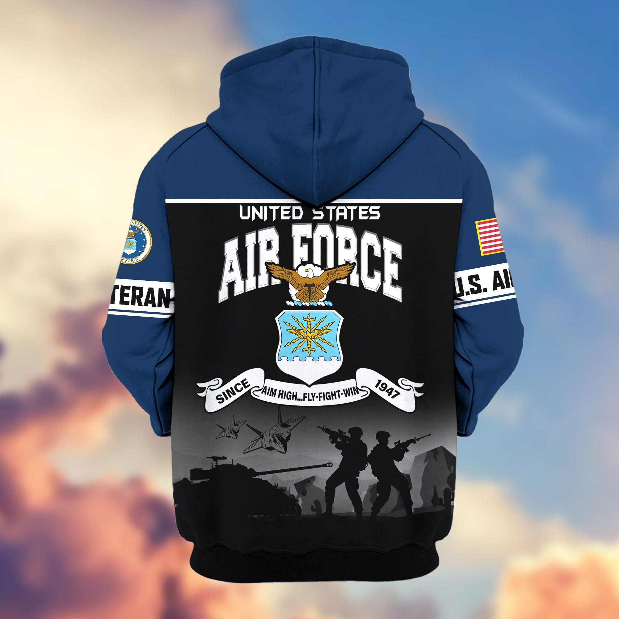 Premium US Veterans Zip Hoodie, Gifts For US Veterans, Gifts On Father's Day, Veterans Day.
