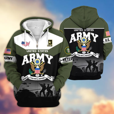 Premium US Veterans Zip Hoodie, Gifts For US Veterans, Gifts On Father's Day, Veterans Day.