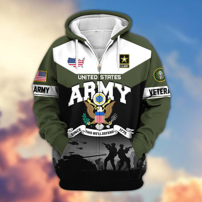 Premium US Veterans Zip Hoodie, Gifts For US Veterans, Gifts On Father's Day, Veterans Day.