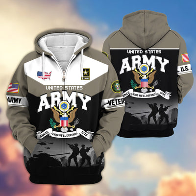 Premium US Veterans Zip Hoodie, Gifts For US Veterans, Gifts On Father's Day, Veterans Day.