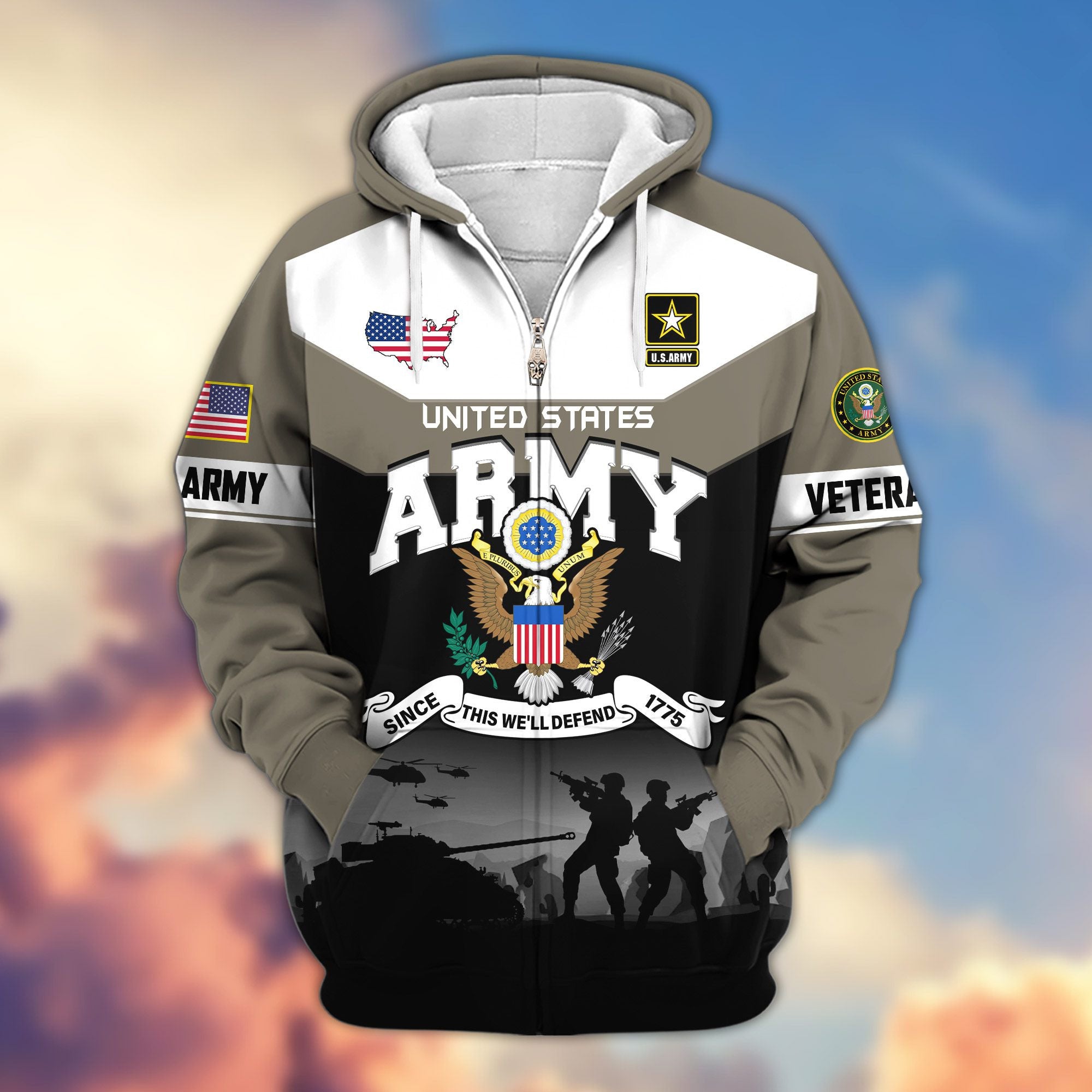 Premium US Veterans Zip Hoodie, Gifts For US Veterans, Gifts On Father's Day, Veterans Day.
