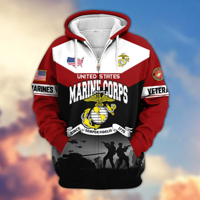 Premium US Veterans Zip Hoodie, Gifts For US Veterans, Gifts On Father's Day, Veterans Day.