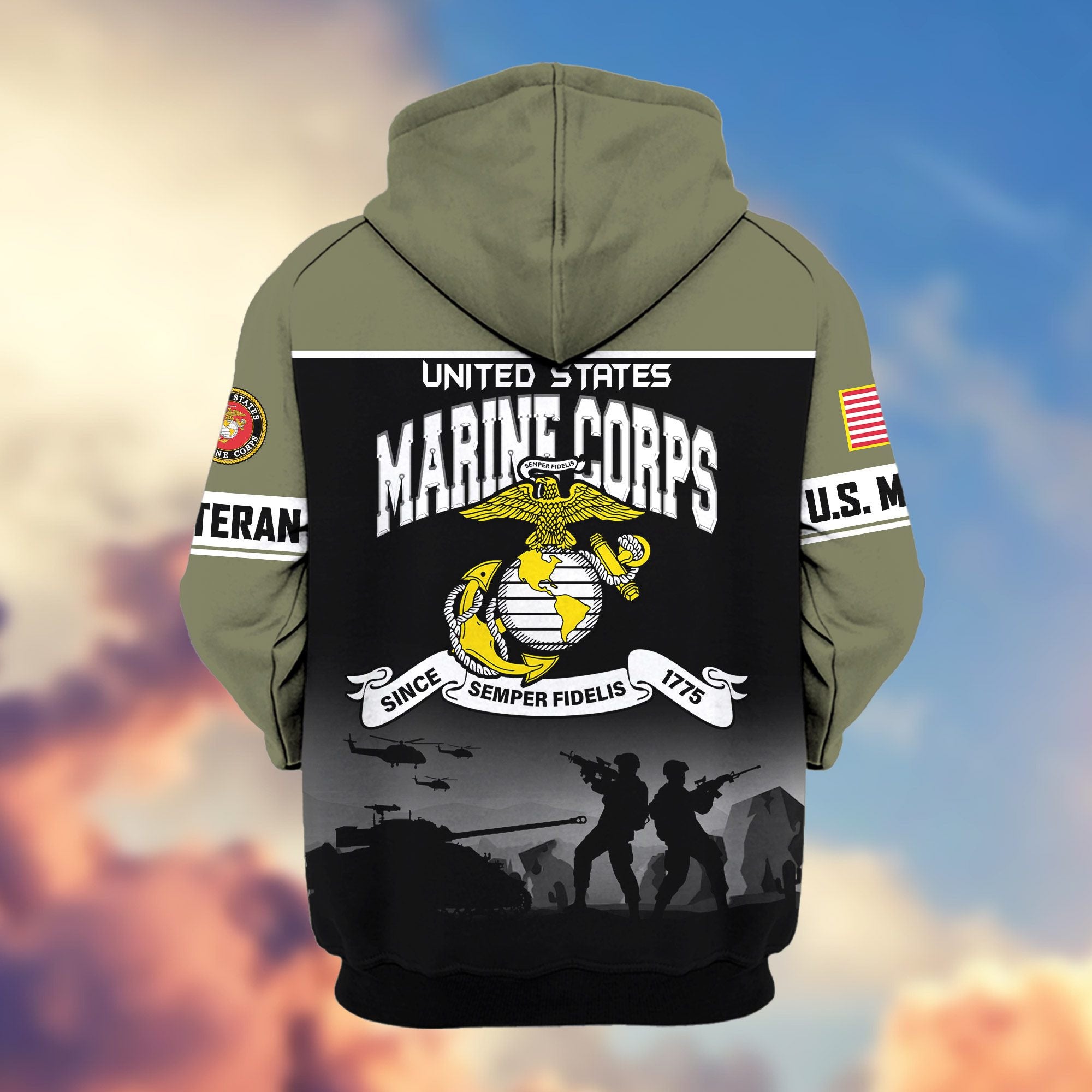 Premium US Veterans Zip Hoodie, Gifts For US Veterans, Gifts On Father's Day, Veterans Day.