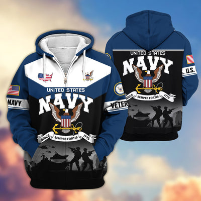 Premium US Veterans Zip Hoodie, Gifts For US Veterans, Gifts On Father's Day, Veterans Day.