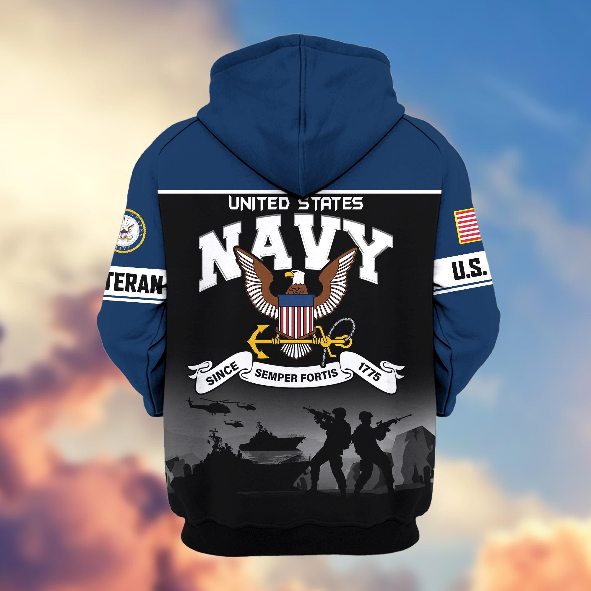 Premium US Veterans Zip Hoodie, Gifts For US Veterans, Gifts On Father's Day, Veterans Day.