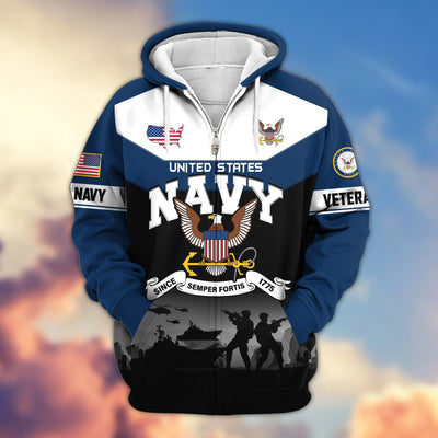 Premium US Veterans Zip Hoodie, Gifts For US Veterans, Gifts On Father's Day, Veterans Day.