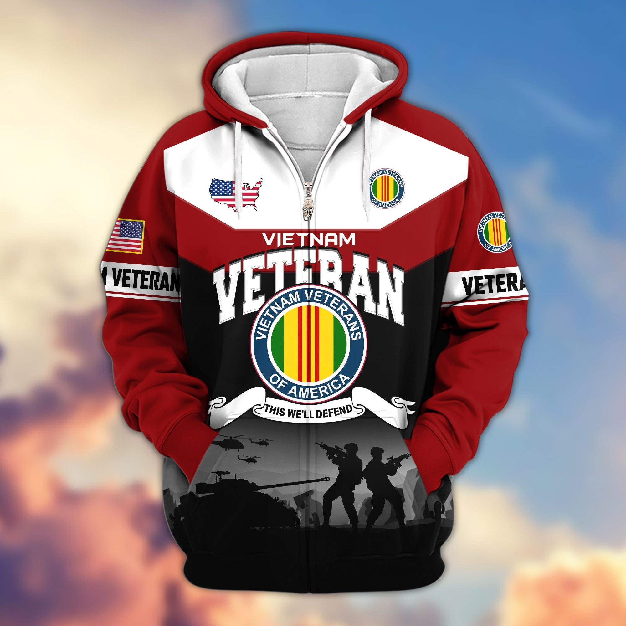 Premium US Veterans Zip Hoodie, Gifts For US Veterans, Gifts On Father's Day, Veterans Day.